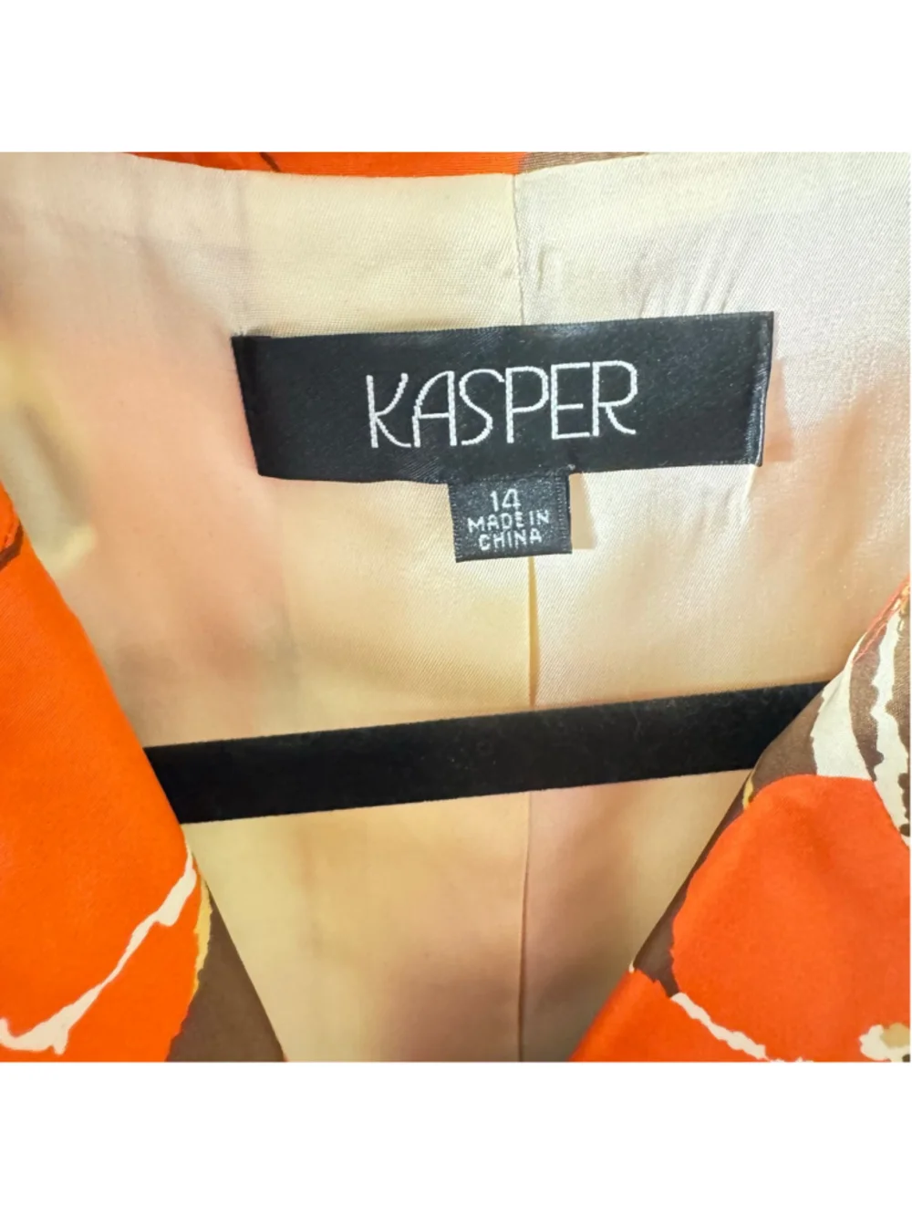 Size 14 KASPER 100% silk Orange/Red Brown Floral Blazer & Skirt Set business
